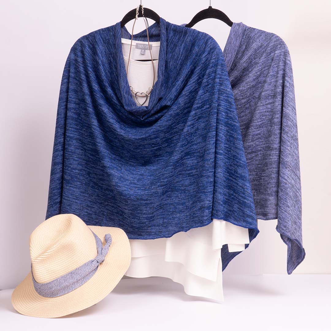 blue shawls and hat