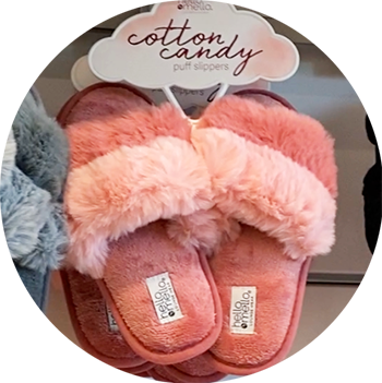 pink cotton candy puff slippers