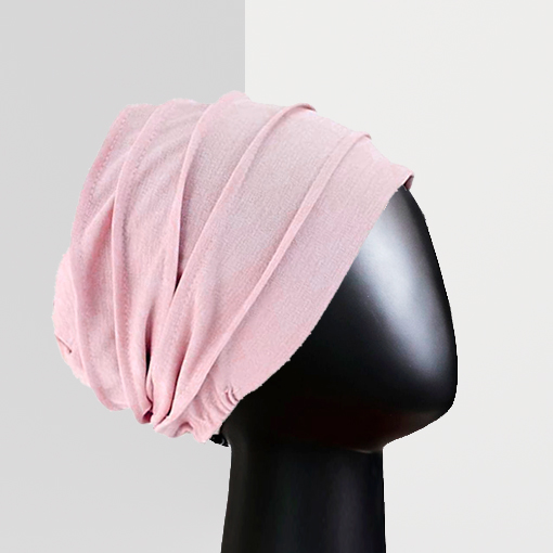 pink turban on model
