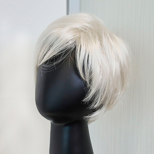 silver wig on black mannequin